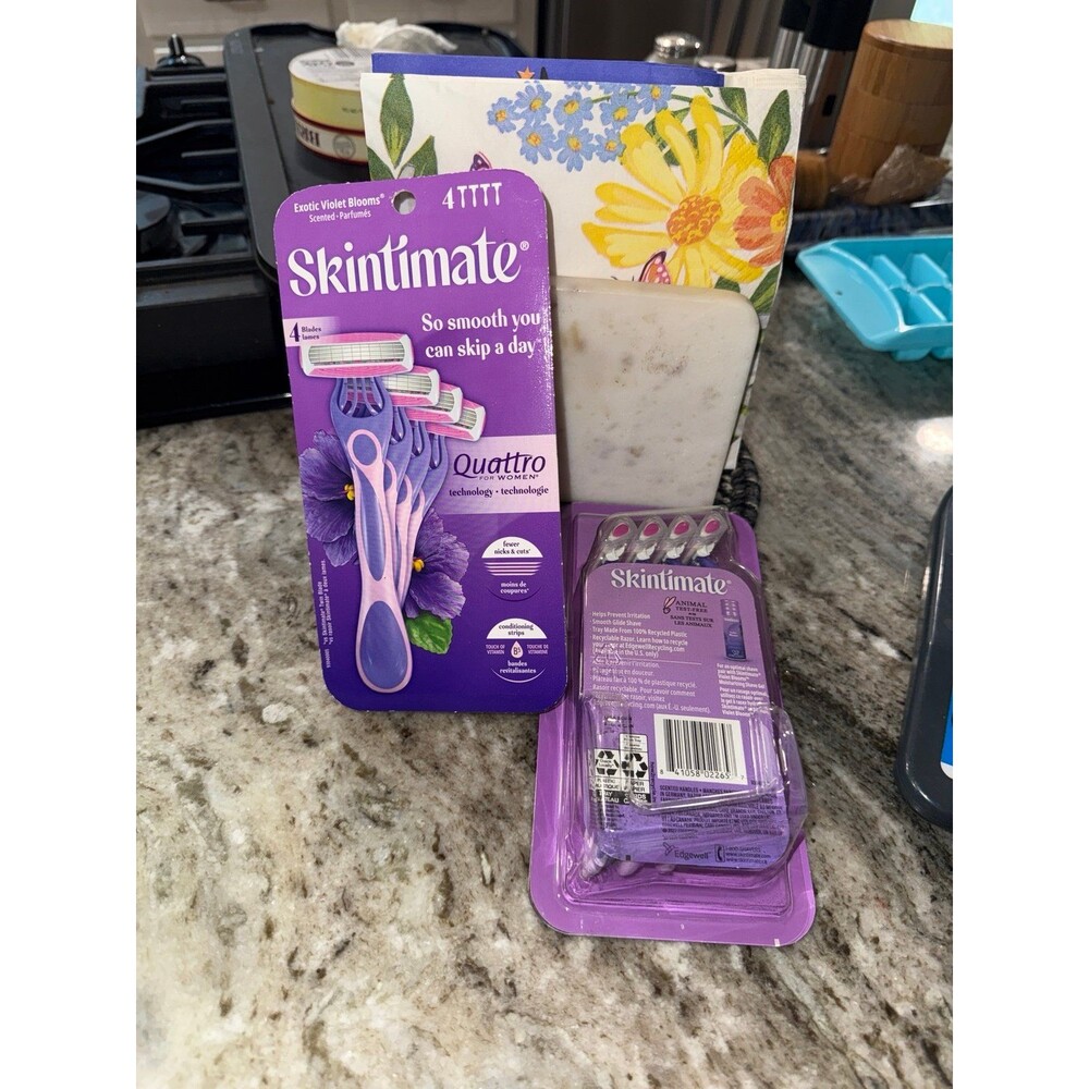 2- Skintimate Exotic Violet Blooms 4 Blade Disposable Women's Razors - 4 ct each